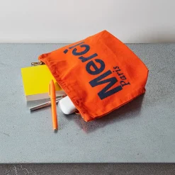 Femme MERCI Trousses De Toilette|Pochettes-- Pochette en coton - Orange & Bleu Marine