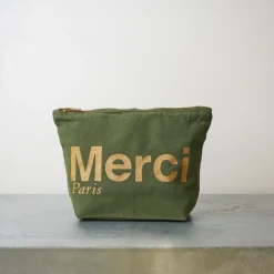 Femme V01 Trousses De Toilette|Pochettes-Merci - Pochette en coton - Kaki & Doré