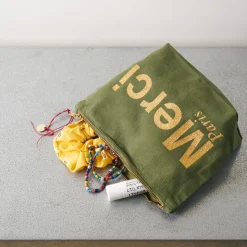 Femme V01 Trousses De Toilette|Pochettes-Merci - Pochette en coton - Kaki & Doré