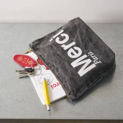 Femme V01 Trousses De Toilette|Pochettes-Merci - Pochette en coton Marble - Noir & Blanc