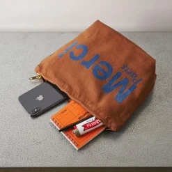 Femme V01 Trousses De Toilette|Pochettes-Merci - Pochette en coton - Marron & Marine