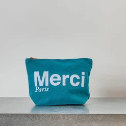 Femme V01 Trousses De Toilette|Pochettes-Merci - Pochette en coton - Bleu canard & Blanc