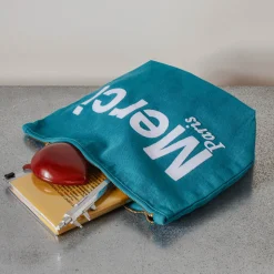 Femme V01 Trousses De Toilette|Pochettes-Merci - Pochette en coton - Bleu canard & Blanc