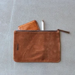 Femme MERCI Trousses De Toilette|Pochettes-- Pochette en daim - Cognac