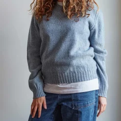 Femme MERCI Mailles-- Pull en laine Shetland Femme - Ciel