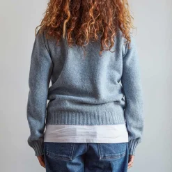 Femme MERCI Mailles-- Pull en laine Shetland Femme - Ciel