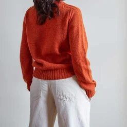 Femme MERCI Mailles-- Pull en laine Shetland Femme - Orange