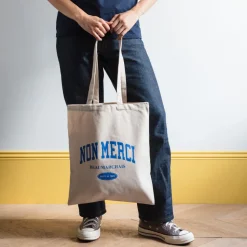 Homme M05 Sacs-Merci - Sac Tote Bag College Non Merci - Bleu