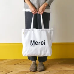 Femme V01 Tote Bags Merci-Merci - Tote Bag en coton Stitch - Blanc