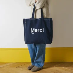 Femme V01 Tote Bags Merci-Merci - Tote Bag en coton Stitch - Marine