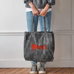 Femme V01 Tote Bags Merci-Merci - Tote Bag en Coton Marble - Noir