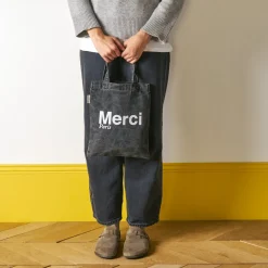 Femme V01 Tote Bags Merci-Merci - Tote Bag en coton Marble - Noir & Blanc