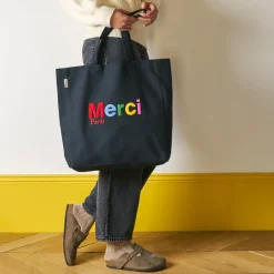 Femme V01 Tote Bags Merci-Merci - Tote Bag en coton Bouclette - Noir & Multicolore
