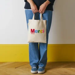 Femme V01 Tote Bags Merci-Merci - Tote Bag en coton Bouclette - Ecru & Multicolore