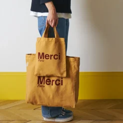Femme V01 Tote Bags Merci-Merci - Tote Bag en coton - Beige & Marron