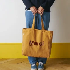 Femme V01 Tote Bags Merci-Merci - Tote Bag en coton - Beige & Marron