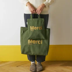 Femme V01 Tote Bags Merci-Merci - Tote Bag en coton - Kaki & Doré