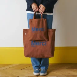 Femme V01 Tote Bags Merci-Merci - Tote Bag en coton - Marron & Marine