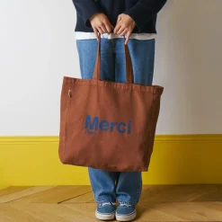 Femme V01 Tote Bags Merci-Merci - Tote Bag en coton - Marron & Marine