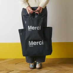 Femme V01 Tote Bags Merci-Merci - Tote Bag en coton - Noir & Argent