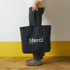 Femme V01 Tote Bags Merci-Merci - Tote Bag en coton - Noir & Argent