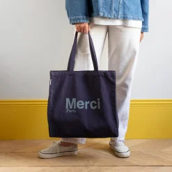 Femme V01 Tote Bags Merci-Merci - Tote Bag en coton - Marine