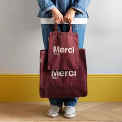 Femme V01 Tote Bags Merci-Merci - Tote Bag en coton - Bordeaux & Crème