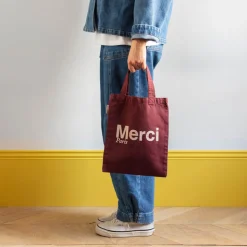 Femme V01 Tote Bags Merci-Merci - Tote Bag en coton - Bordeaux & Crème