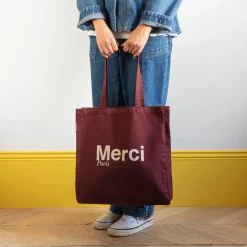 Femme V01 Tote Bags Merci-Merci - Tote Bag en coton - Bordeaux & Crème