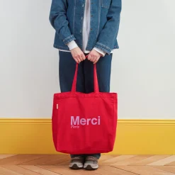 Femme V01 Tote Bags Merci-Merci - Tote Bag en coton - Rouge & Violet