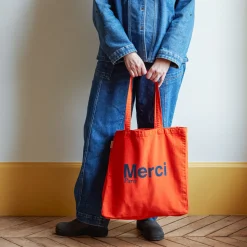 Femme MERCI Tote Bags Merci-- Tote Bag en coton - Orange & Bleu Marine