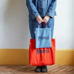 Femme MERCI Tote Bags Merci-- Tote Bag en coton - Orange & Bleu Marine