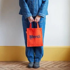 Femme MERCI Tote Bags Merci-- Tote Bag en coton - Orange & Bleu Marine
