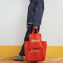 Femme V01 Tote Bags Merci-Merci - Tote Bag en coton - Orange & Sable