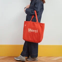 Femme V01 Tote Bags Merci-Merci - Tote Bag en coton - Orange & Sable