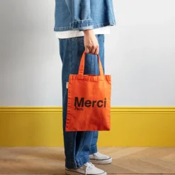 Femme V01 Tote Bags Merci-Merci - Tote Bag en coton - Orange & Marron