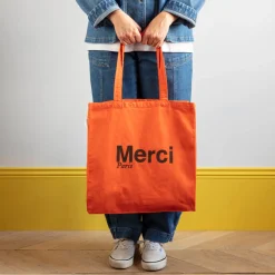 Femme V01 Tote Bags Merci-Merci - Tote Bag en coton - Orange & Marron
