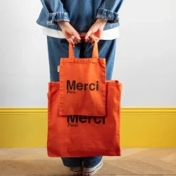 Femme V01 Tote Bags Merci-Merci - Tote Bag en coton - Orange & Marron
