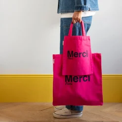 Femme V01 Tote Bags Merci-Merci - Tote Bag en coton - Rose & Marine