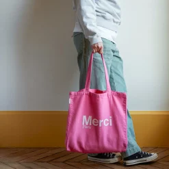 Femme MERCI Tote Bags Merci-- Tote Bag en coton - Rose & Écru