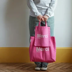 Femme MERCI Tote Bags Merci-- Tote Bag en coton - Rose & Écru