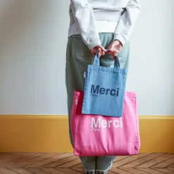 Femme MERCI Tote Bags Merci-- Tote Bag en coton - Rose & Écru