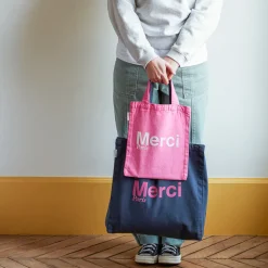 Femme MERCI Tote Bags Merci-- Tote Bag en coton - Rose & Écru