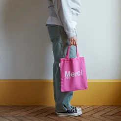 Femme MERCI Tote Bags Merci-- Tote Bag en coton - Rose & Écru