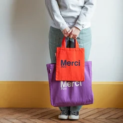 Femme MERCI Tote Bags Merci-- Tote Bag en coton - Violet & Écru