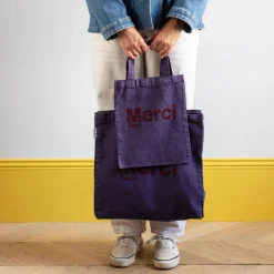 Femme V01 Tote Bags Merci-Merci - Tote Bag en coton - Violet & Bordeaux