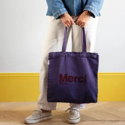 Femme V01 Tote Bags Merci-Merci - Tote Bag en coton - Violet & Bordeaux