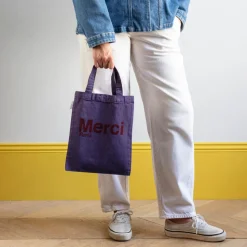 Femme V01 Tote Bags Merci-Merci - Tote Bag en coton - Violet & Bordeaux