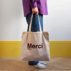Femme V01 Tote Bags Merci-Merci - Tote Bag en coton - Crème & Bordeaux