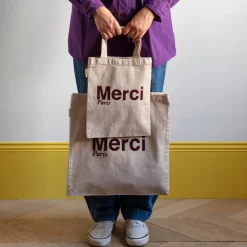 Femme V01 Tote Bags Merci-Merci - Tote Bag en coton - Crème & Bordeaux